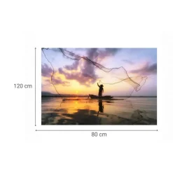 Cuadro de Cristal con Impresión del Atardecer y Silueta de pescador en Canoa 81-486