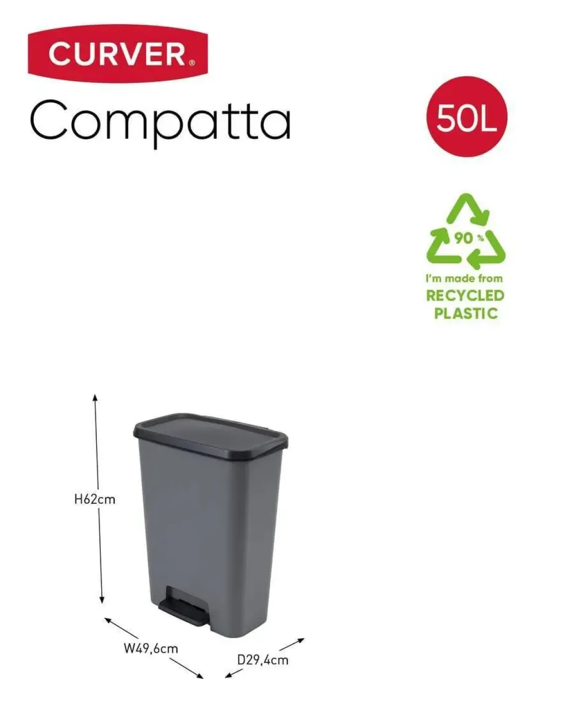 Cubo de Basura 50L Gris Antracita Compatta 249810