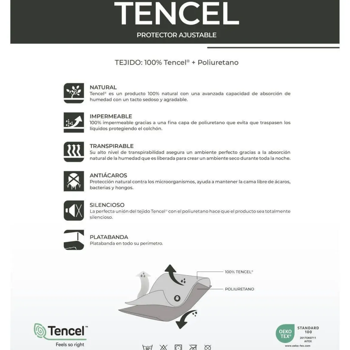Cubrecolchón Impermeable de Tencel Para Cama de 105x190 CHS