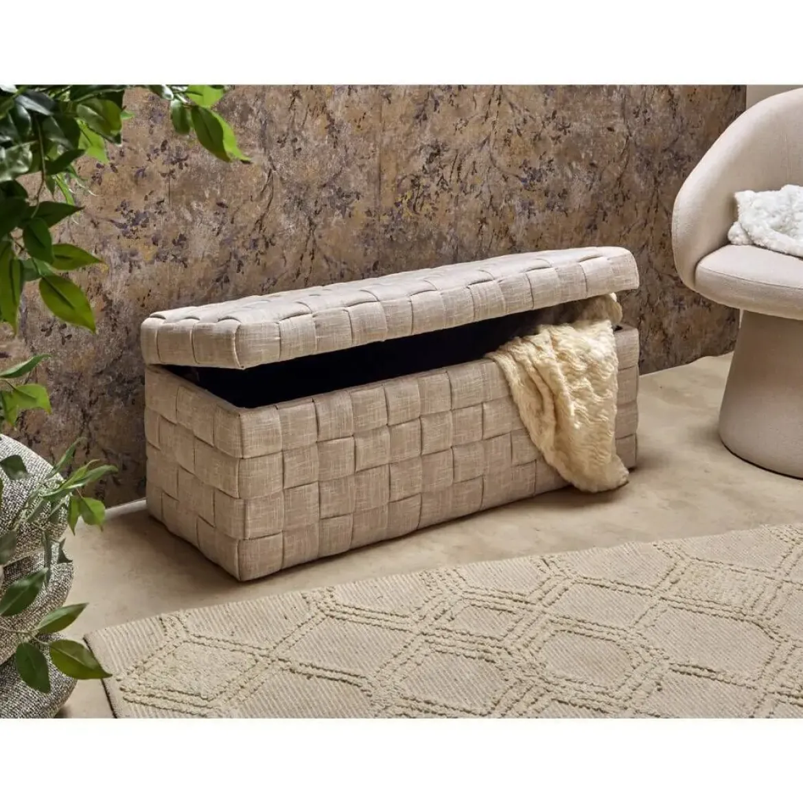 Descalzadora Tapizada Beige de 40 cm ENTRELAZ 33-650