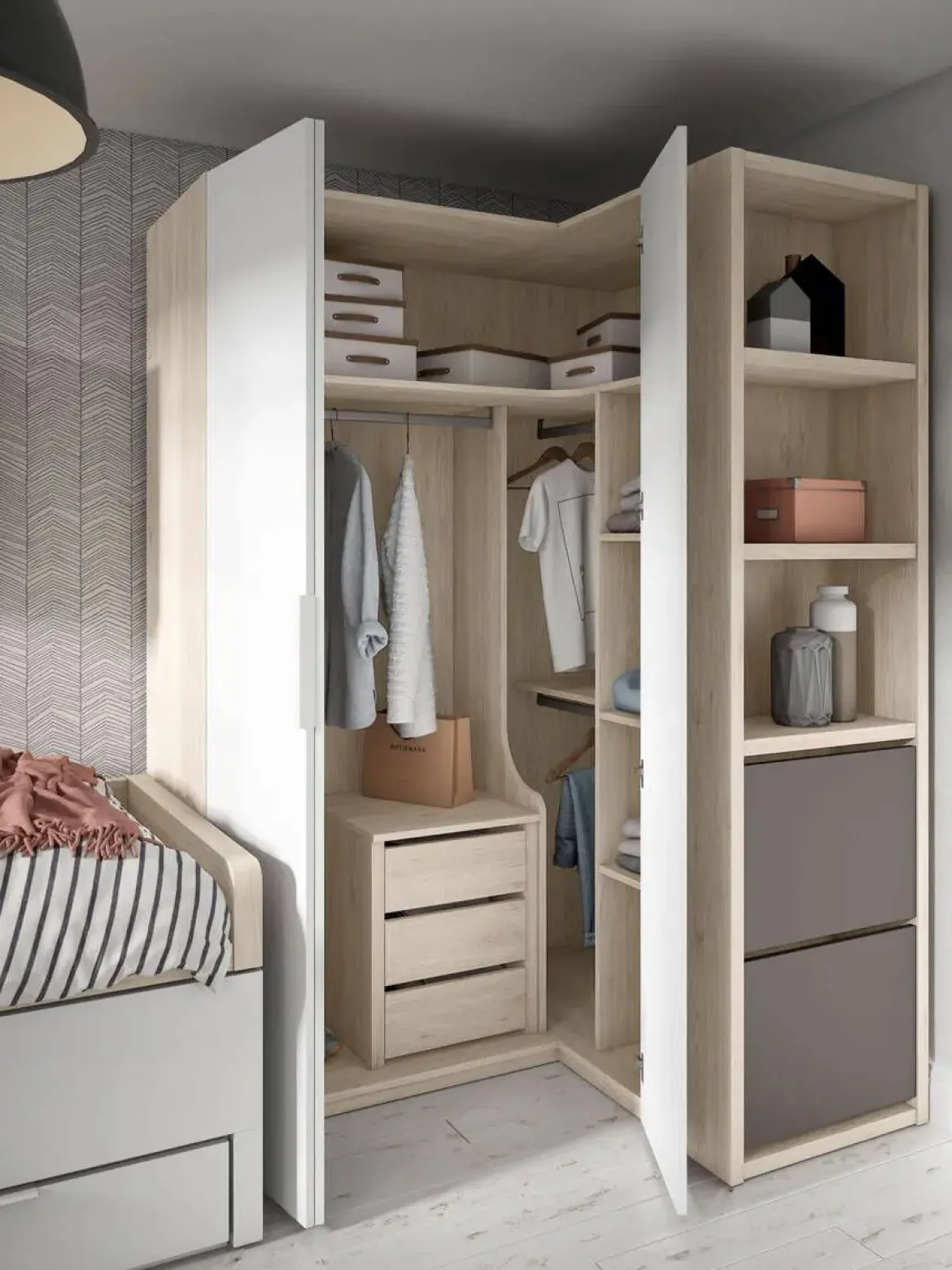 Dormitorio Juvenil Bicama y Armario Rincón Plegable ADAPT 22