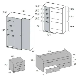 Dormitorio Juvenil con Armario Rincón y Cama MUNDO JOVEN C112
