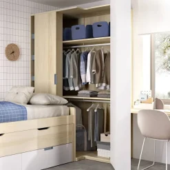 Dormitorio Juvenil con Armario Rincón y Cama MUNDO JOVEN C112