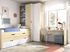 Dormitorio Juvenil con Armario Rincón y Cama MUNDO JOVEN C112