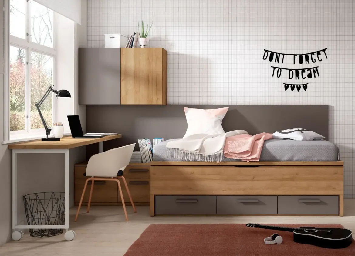 Dormitorio Juvenil con Bicama y Escritorio Giratorio ADAPT 18