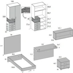 Dormitorio Juvenil con Cama Bañera y Armario MUNDO JOVEN C504