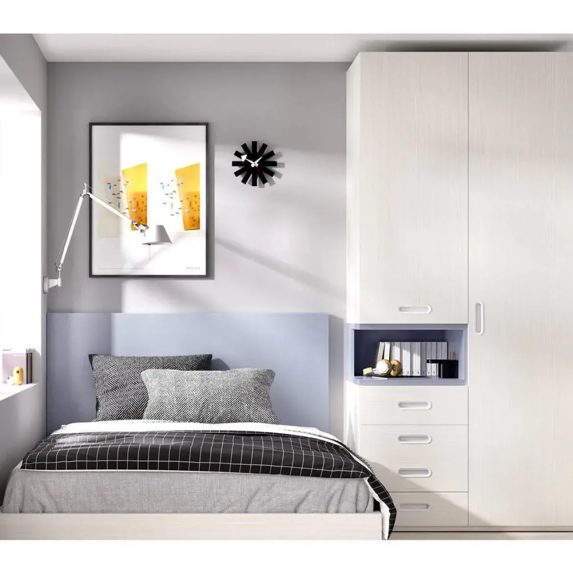 Dormitorio Juvenil con Cama Bañera y Armario MUNDO JOVEN C504