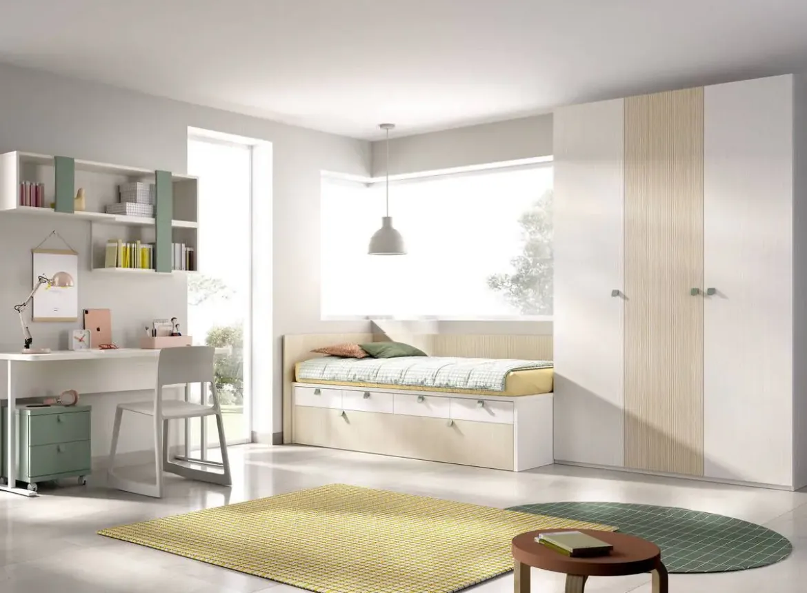 Dormitorio Juvenil con Cama Compacta y Armario MUNDO JOVEN C101