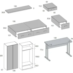 Dormitorio Juvenil con Cama Modular y Armario MUNDO JOVEN C218