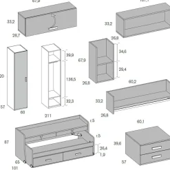 Dormitorio Juvenil con Cama Nido y Armario MUNDO JOVEN C102