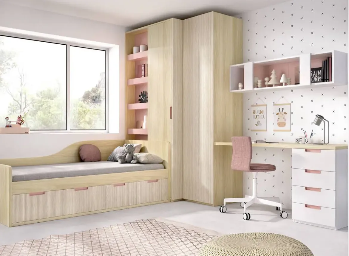 Dormitorio Juvenil con Cama Nido y Armario MUNDO JOVEN C206