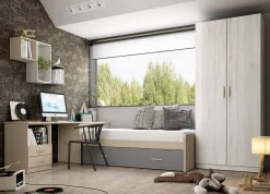 Dormitorio Juvenil con Cama Nido LIDER GO 226 Acabado en Perla/Hibernian/Zinc