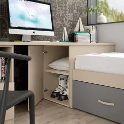 Dormitorio Juvenil con Cama Nido LIDER GO 226 Acabado en Perla/Hibernian/Zinc