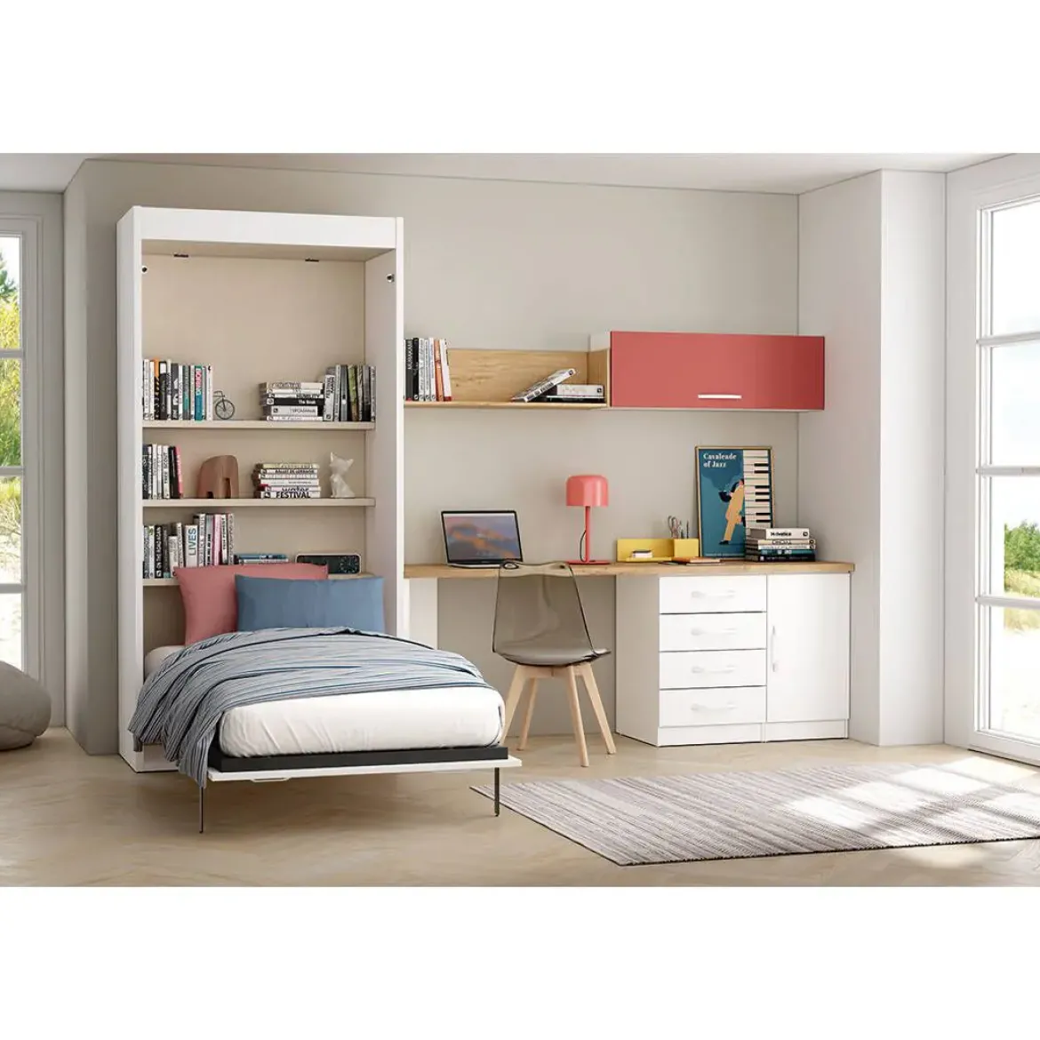 Dormitorio Juvenil LIDER GO 243 Acabado en Blanco/Bambú/Terraco