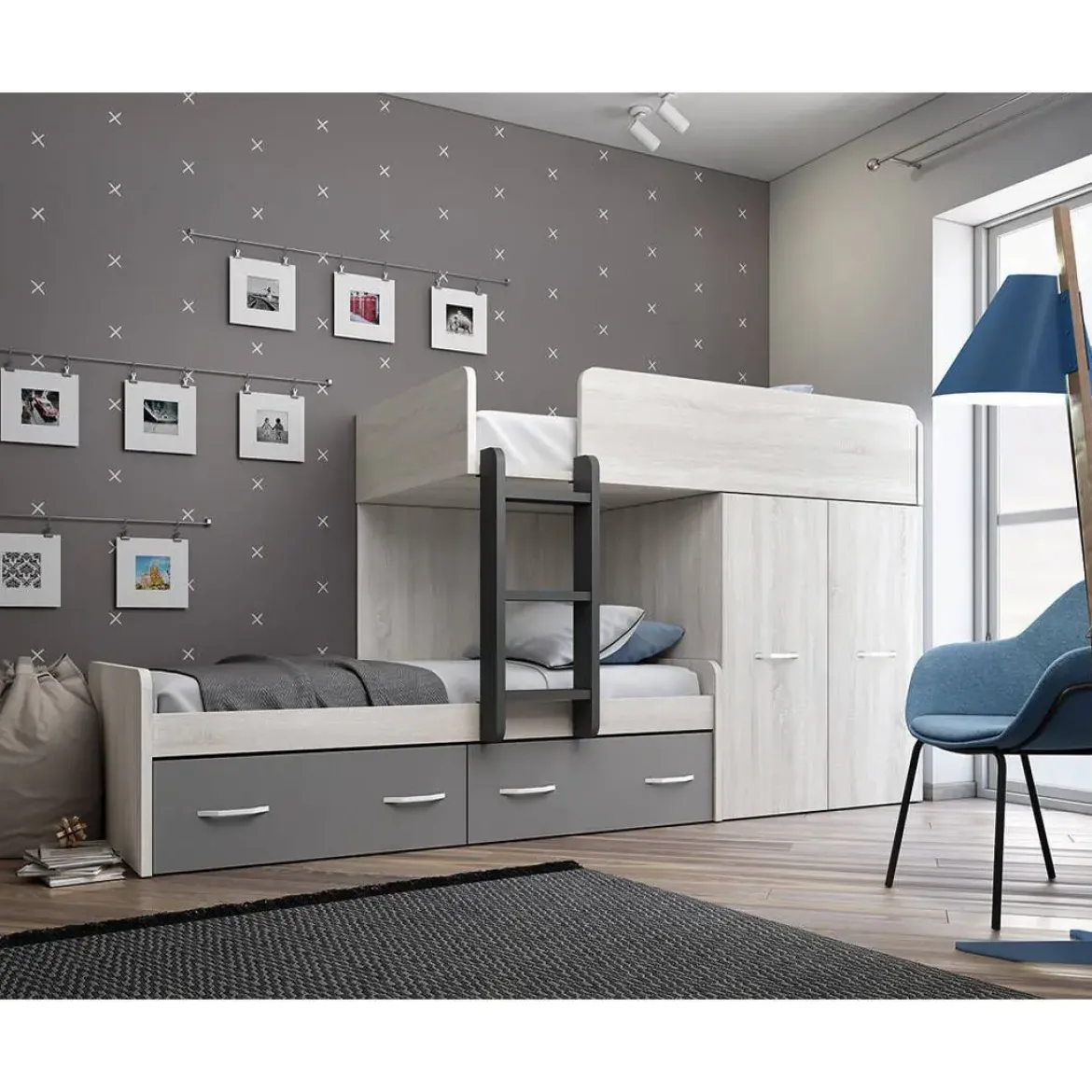 Dormitorio Juvenil LIDER GO 260 Acabado en Hibernian/Zinc/Grafito