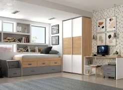 Dormitorio Juvenil LIDER GO 211 Acabados Bambú/Blanco/Zinc