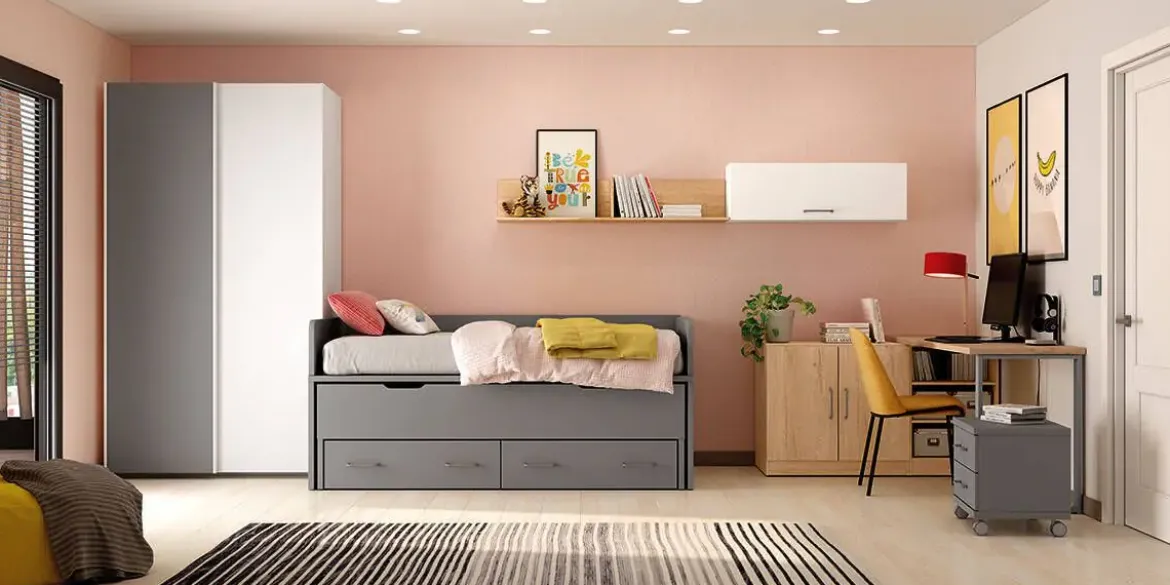 Dormitorio Juvenil LIDER GO 208 Acabados Zinc/Bambú/Blanco