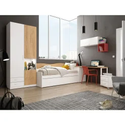 Dormitorio Juvenil LIDER GO 230 Acabado en Blanco/Bambú/Terraco