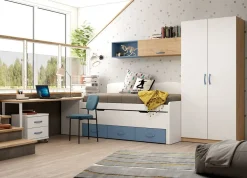 Dormitorio juvenil LIDER GO 216 con Acabados en Bambú/Blanco/Azulón