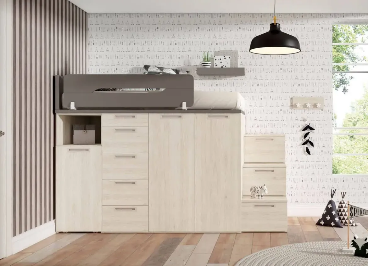 Dormitorio Juvenil SAND/VULCANO con Escritorio Extraíble y Ropero ADAPT 48