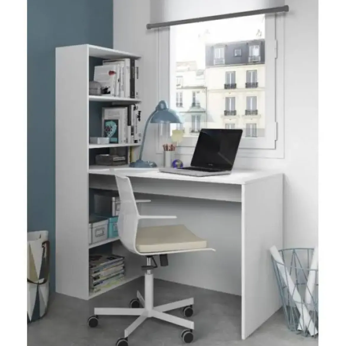 Escritorio con Estantería de Melamina color Blanco GIO 008314A