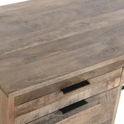 Escritorio de Madera de Mango con Cajones y Patas Metálicas Negras MB-200180