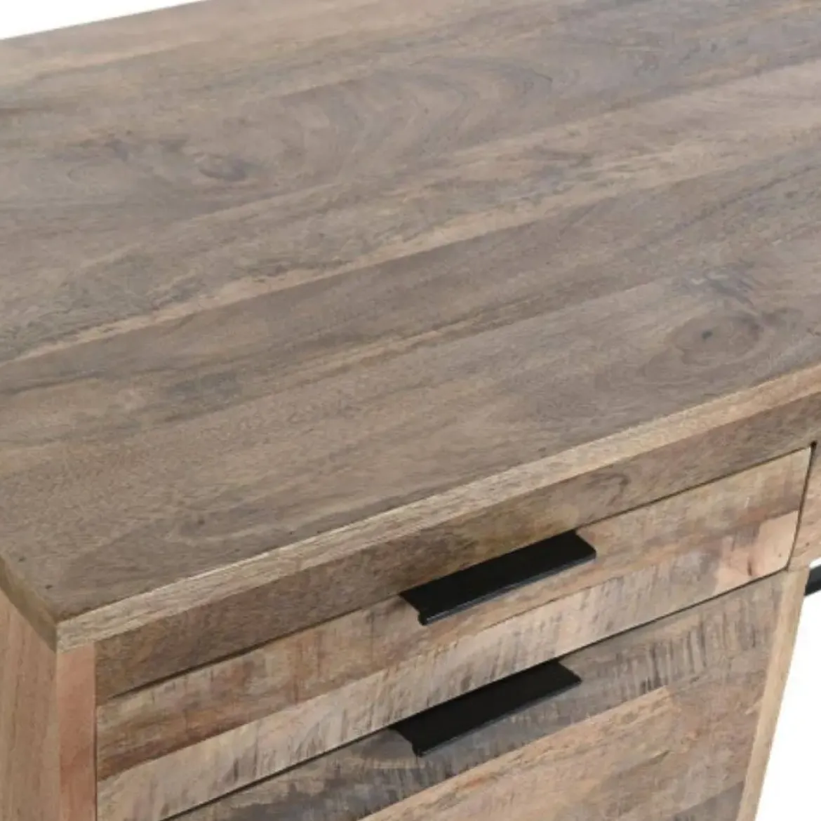 Escritorio de Madera de Mango con Cajones y Patas Metálicas Negras MB-200180
