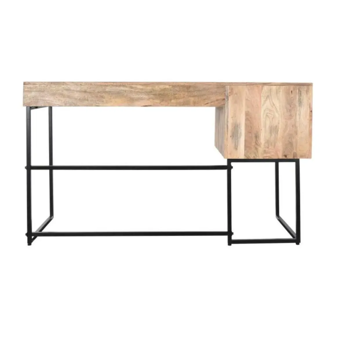 Escritorio de Madera de Mango con Cajones y Patas Metálicas Negras MB-200180