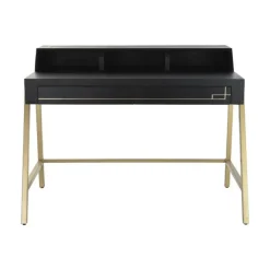 Escritorio de Madera de Mango Color Negra con Detalles Dorados MB-182710