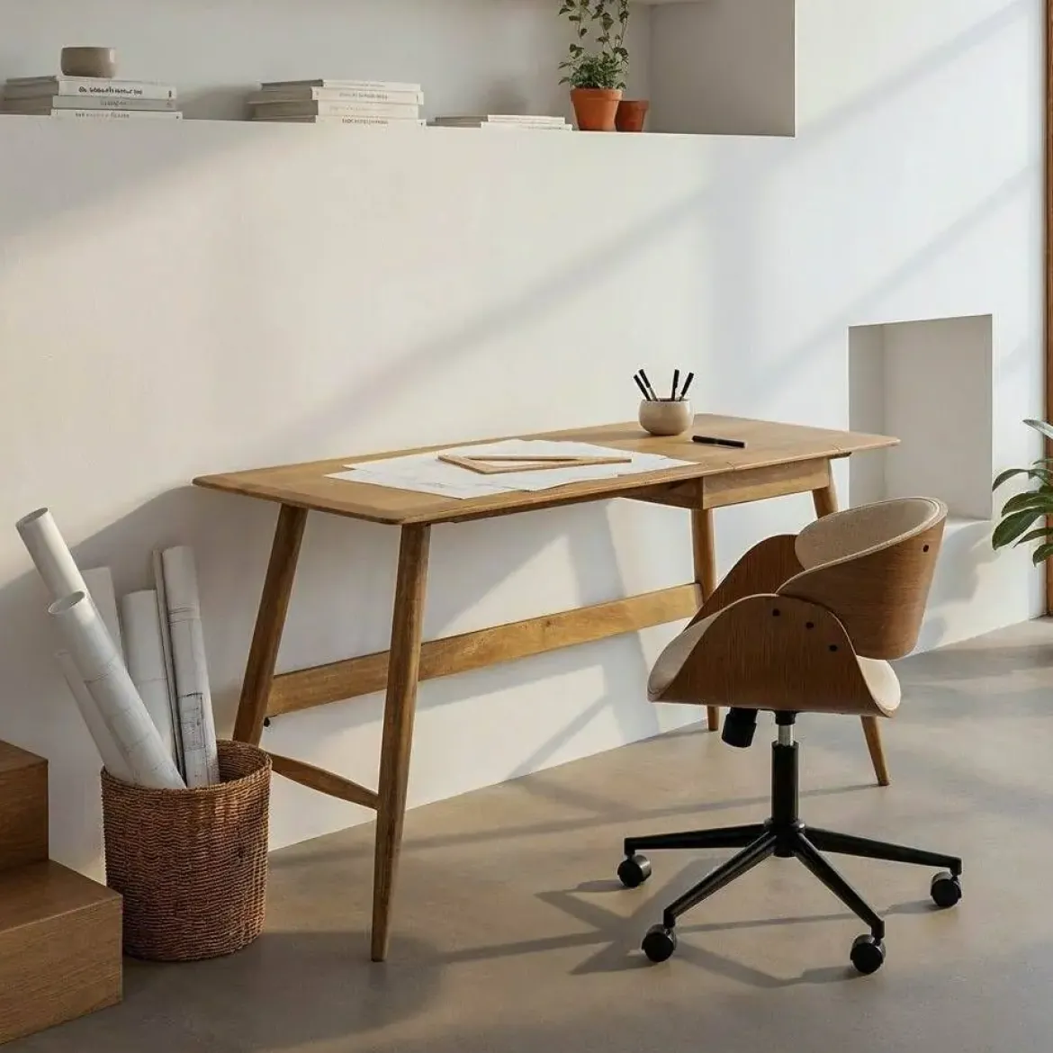 Escritorio de Madera de Mango Natural con Cajón 615243