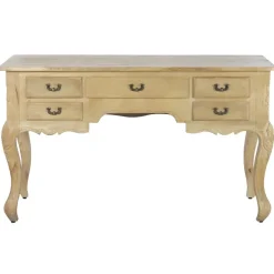 Escritorio de Madera Maciza con Acabado Decapé Natural y 5 Cajones MB-223361
