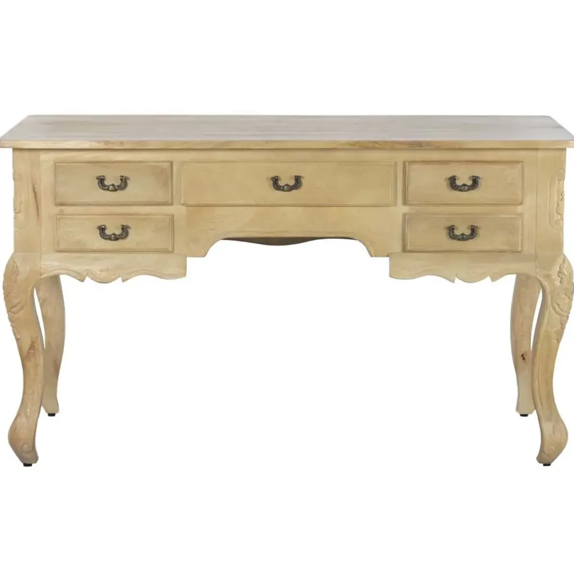 Escritorio de Madera Maciza con Acabado Decapé Natural y 5 Cajones MB-223361
