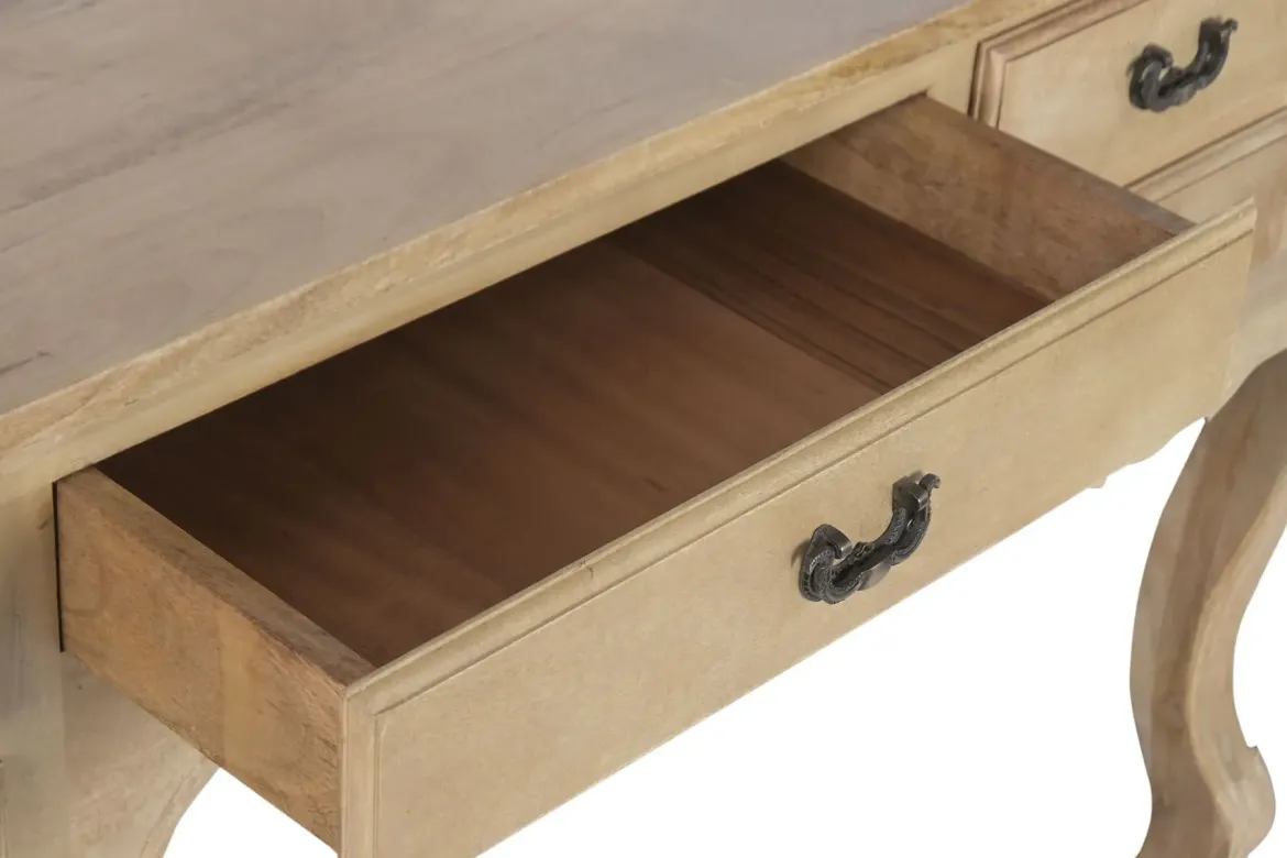 Escritorio de Madera Maciza con Acabado Decapé Natural y 5 Cajones MB-223361