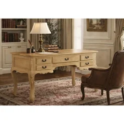 Escritorio de Madera Maciza con Acabado Decapé Natural y 5 Cajones MB-223361