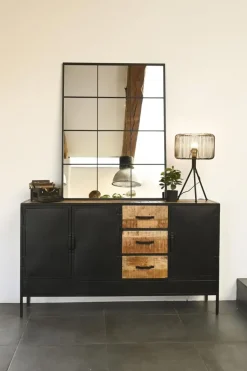 Espejo de Pared de Cristal y Hierro Negro de 90x120 cm ES-195697