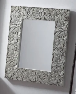 Espejo en Madera Tallada Color Plata IMORI