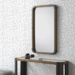 Espejo rectangular de madera con cantos de metal en acabado natural GABAR 10956