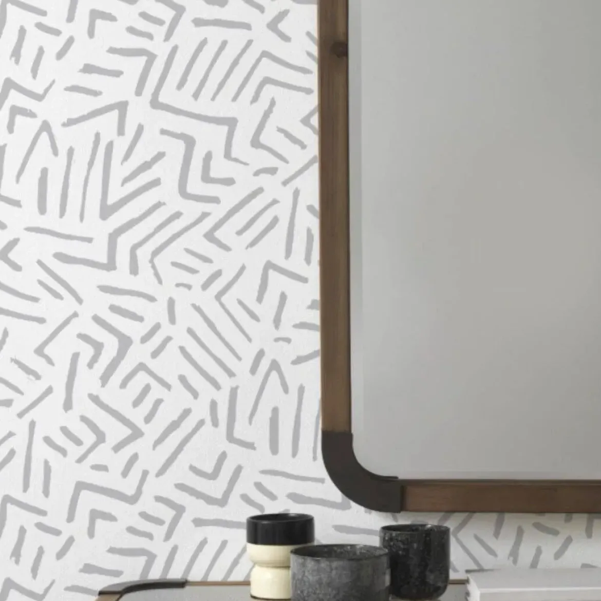 Espejo rectangular de madera con cantos de metal en acabado natural GABAR 10956