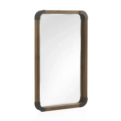 Espejo rectangular de madera con cantos de metal en acabado natural GABAR 10956