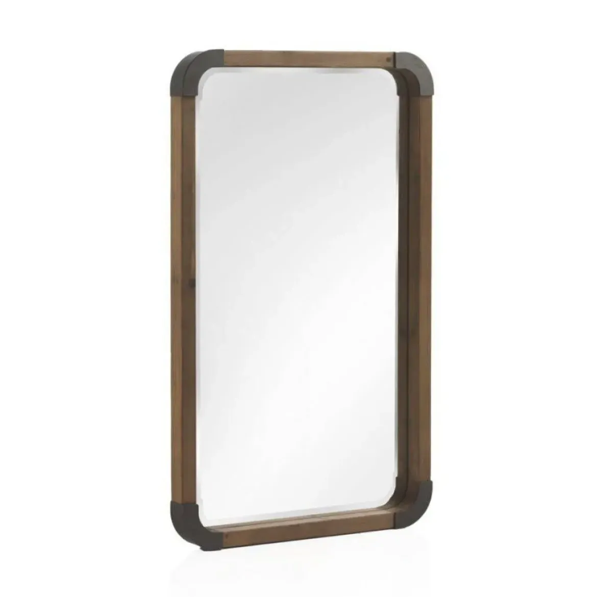 Espejo rectangular de madera con cantos de metal en acabado natural GABAR 10956