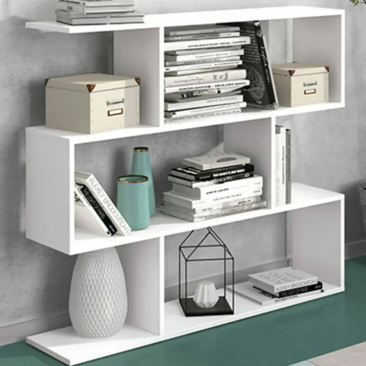 Estantería Asimétrica Baja de Melamina Color Blanco AURA
