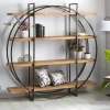Estantería de madera de acacia con 4 baldas y estructura de acero circular con acabado natural y negro 68-429