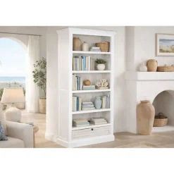 Estantería de Madera de Mango Blanco Envejecido con Cajón MB-219423