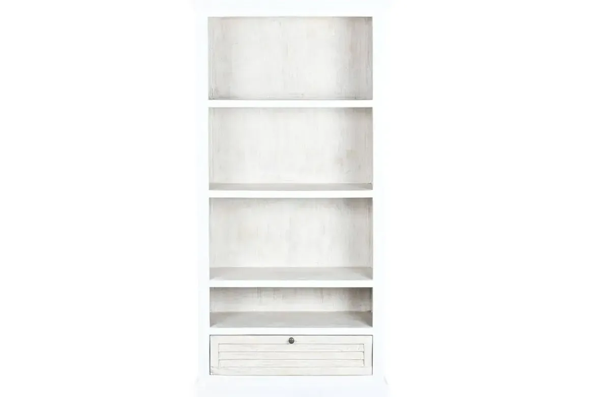 Estantería de Madera de Mango Blanco Envejecido con Cajón MB-219423