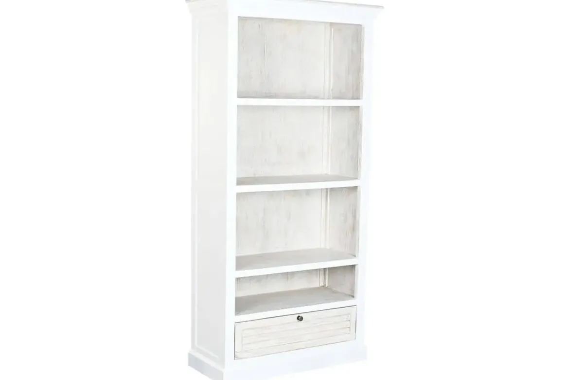 Estantería de Madera de Mango Blanco Envejecido con Cajón MB-219423