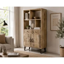 Estantería de Madera de Mango Natural y Metal MB-180126