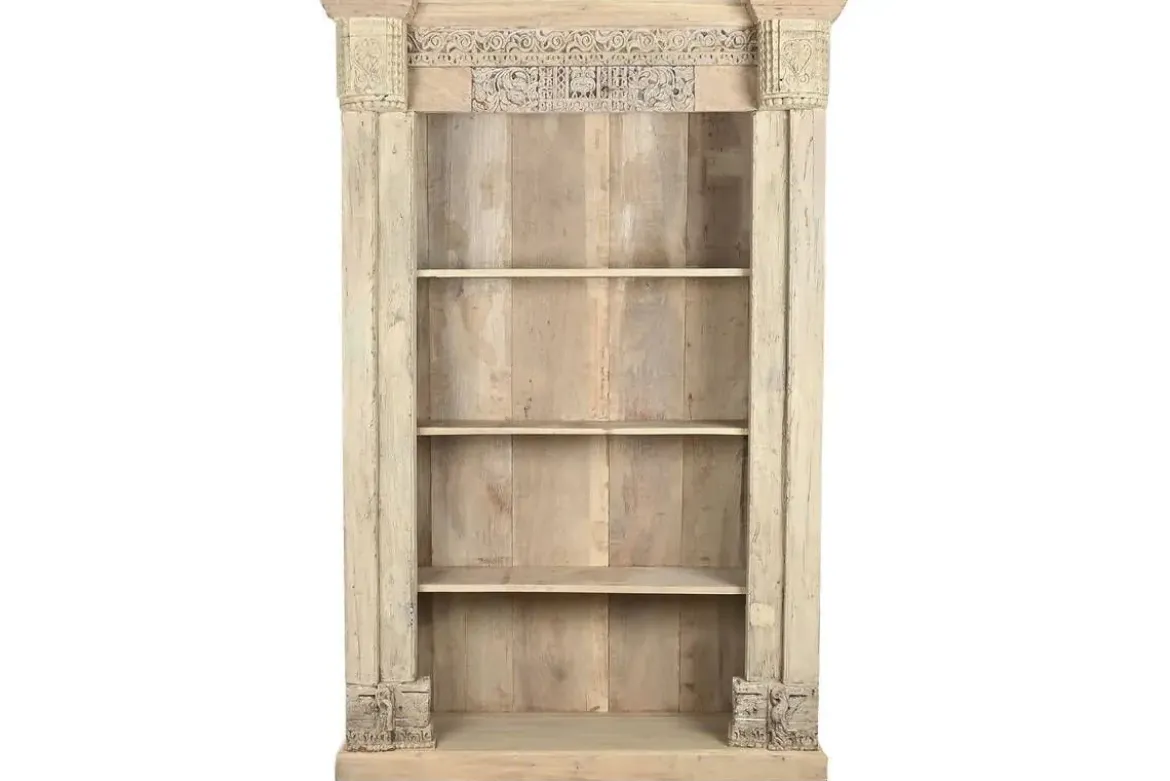 Estantería de Madera de Teca Tallada Acabado Natural Antiguo MB-220539