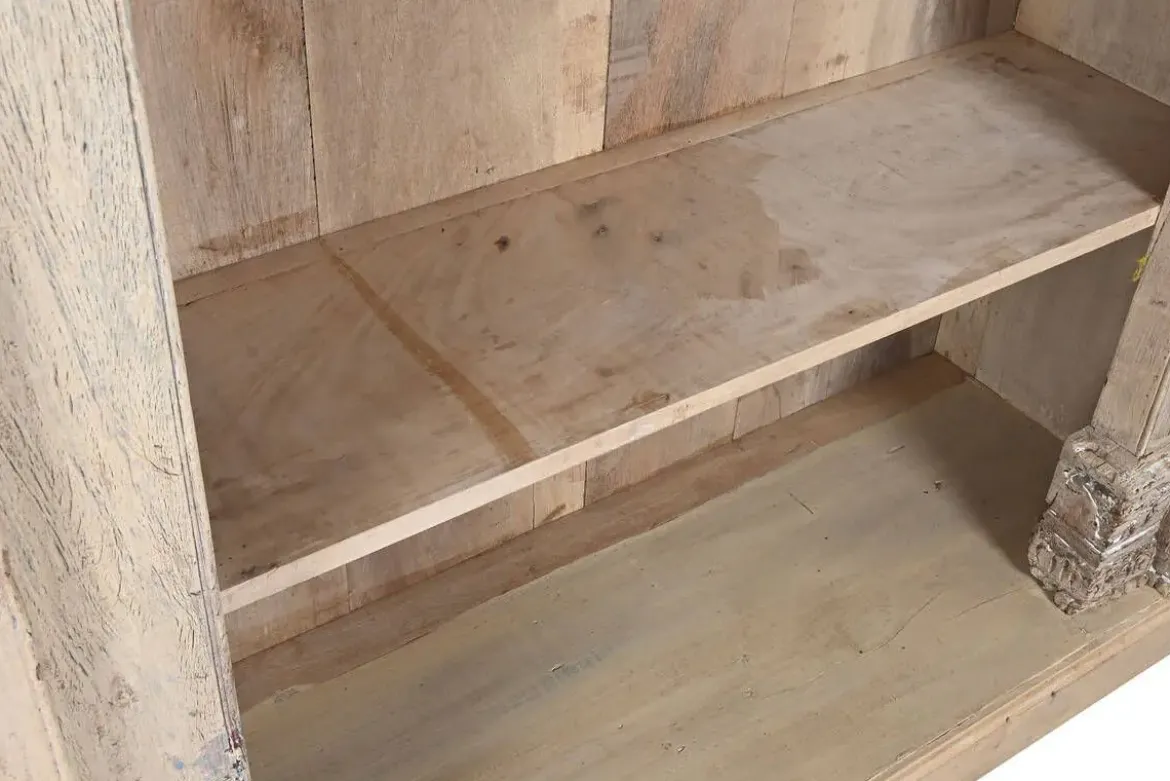 Estantería de Madera de Teca Tallada Acabado Natural Antiguo MB-220539