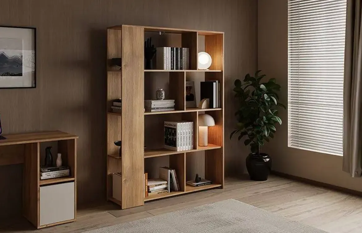 Estantería de Salón de 129 cm Asimétrica en Melamina Mauvella ELBA A031EL29MAU