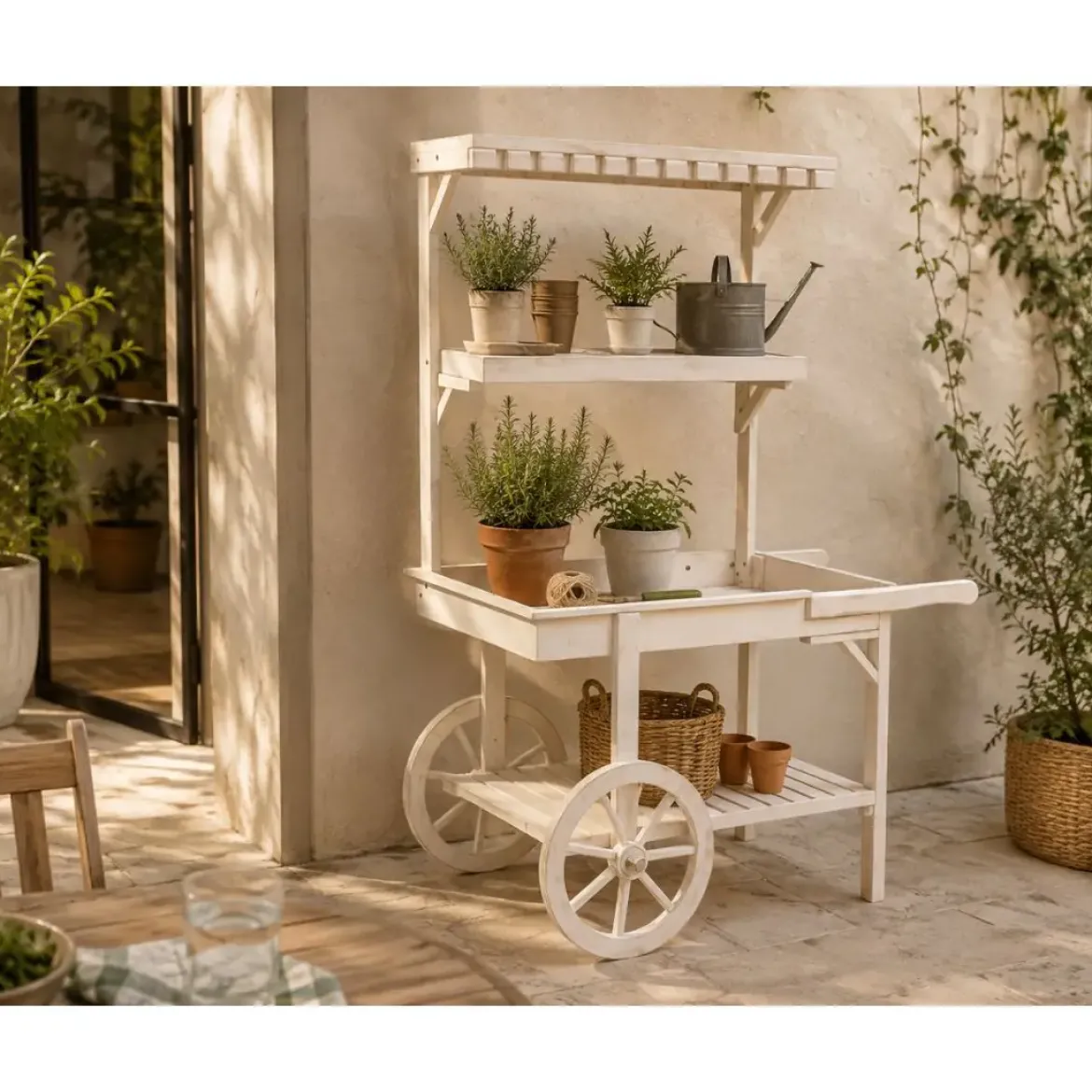 Expositor de Madera Blanco con Ruedas de Abeto de 115 cm MB-224502